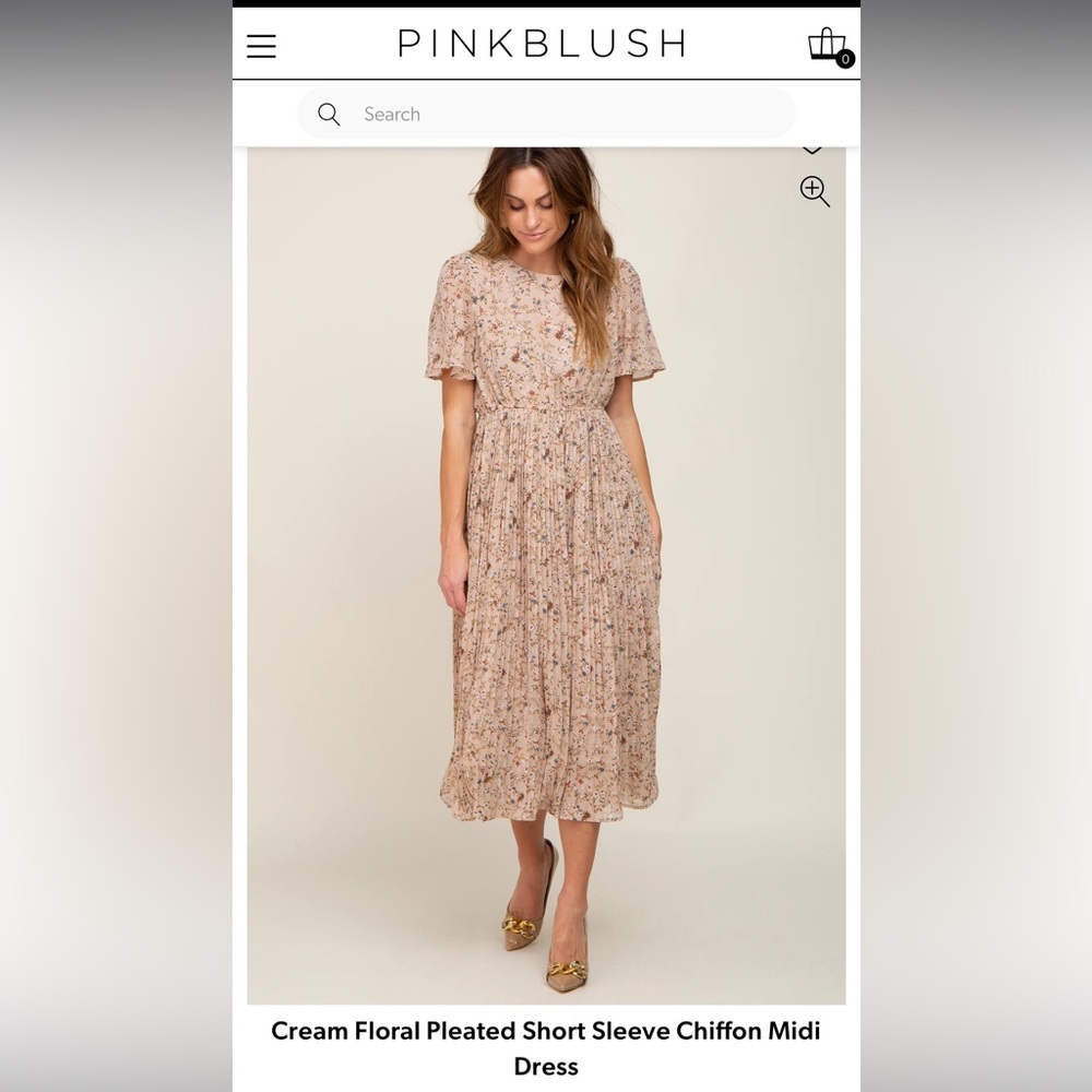 Cream Floral Chiffon Pleated Maternity Dress